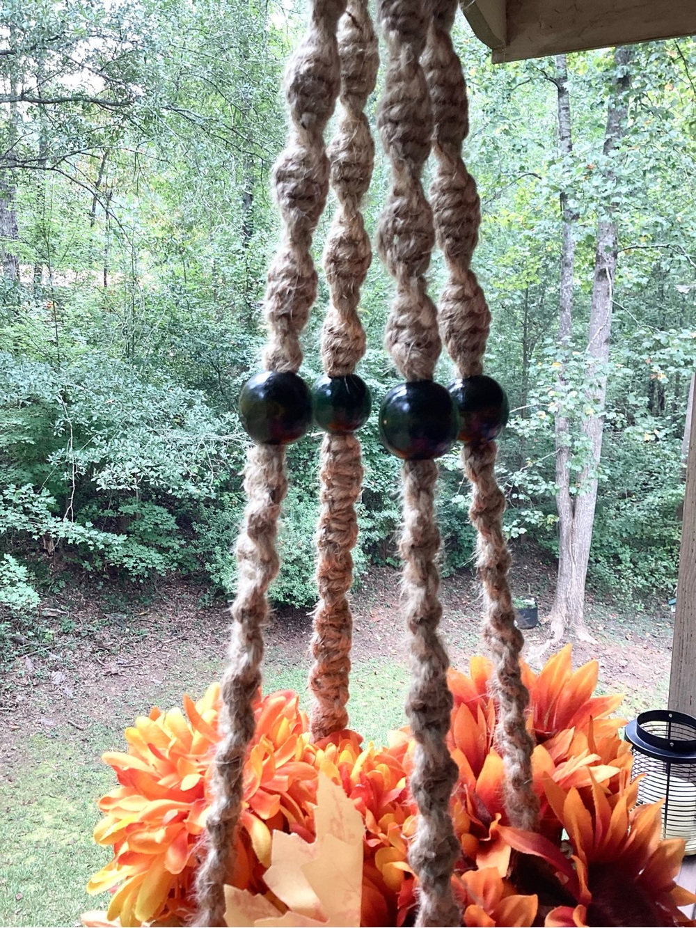 Plant Hanger Macrame Hand Crafted Jute Green Wooden Beads